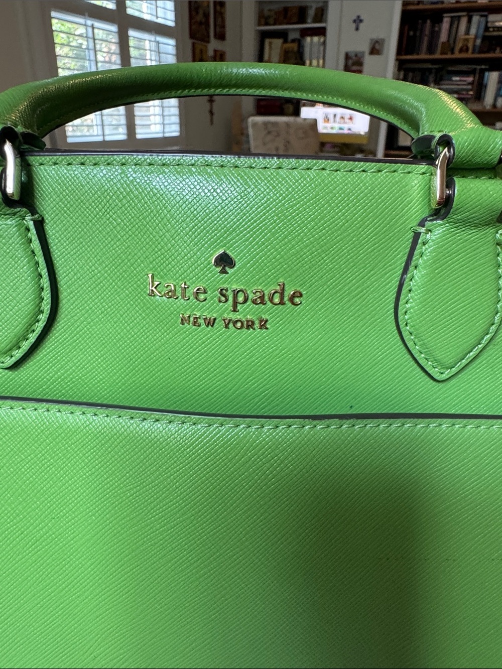 kate spade kelly green leather satchel with crossbody strap, new without tag - Picture 6 of 16